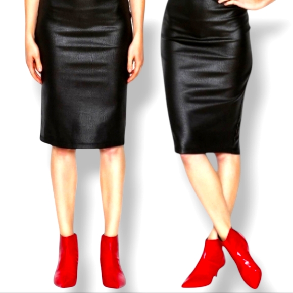 🛑BOGO 🆕Classic Vegan Leather Midi Skirt - Picture 9 of 12